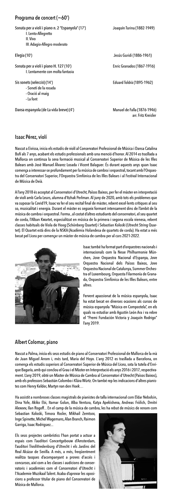 Programa del recital